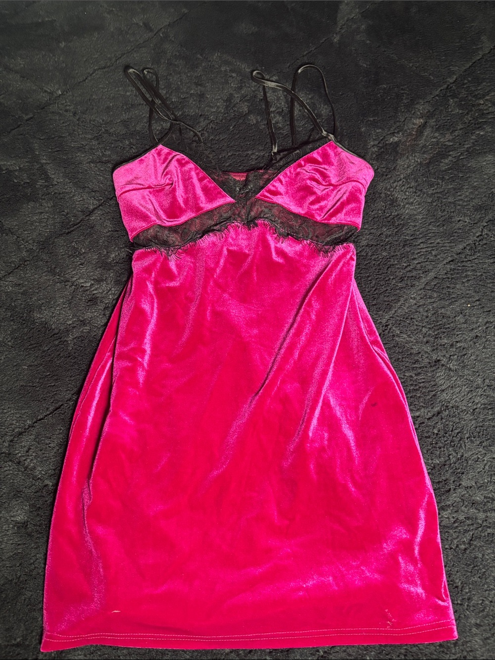 Akira Hot Pink Velvet Lace-Trim Chemise Nightdress